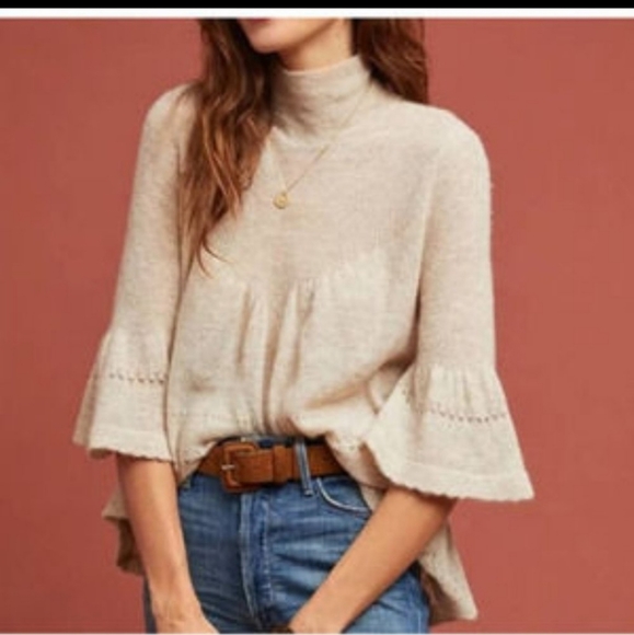 Anthropologie Feather Bone Whitby Bell Sleeve Sweater Merino Wool Alpaca Women - Picture 1 of 15